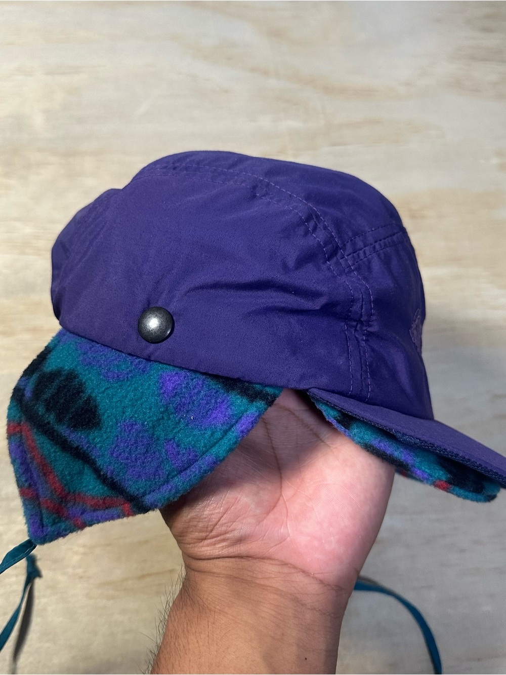 Vintage Columbia Trapper Winter Hat Lined Ear Flaps Teal Purple USA 90s MEDIUM